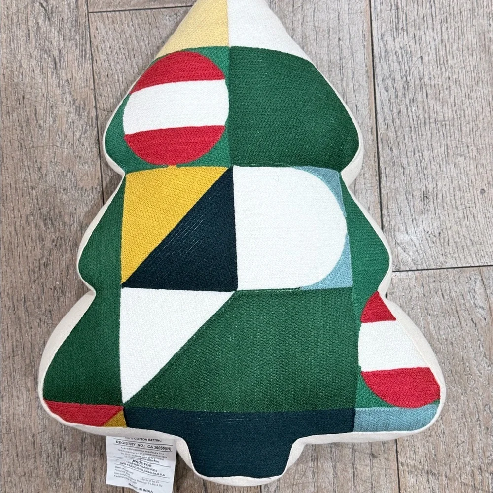 West Elm throw pillow modern abstract Christmas tree  geometric green red yellow